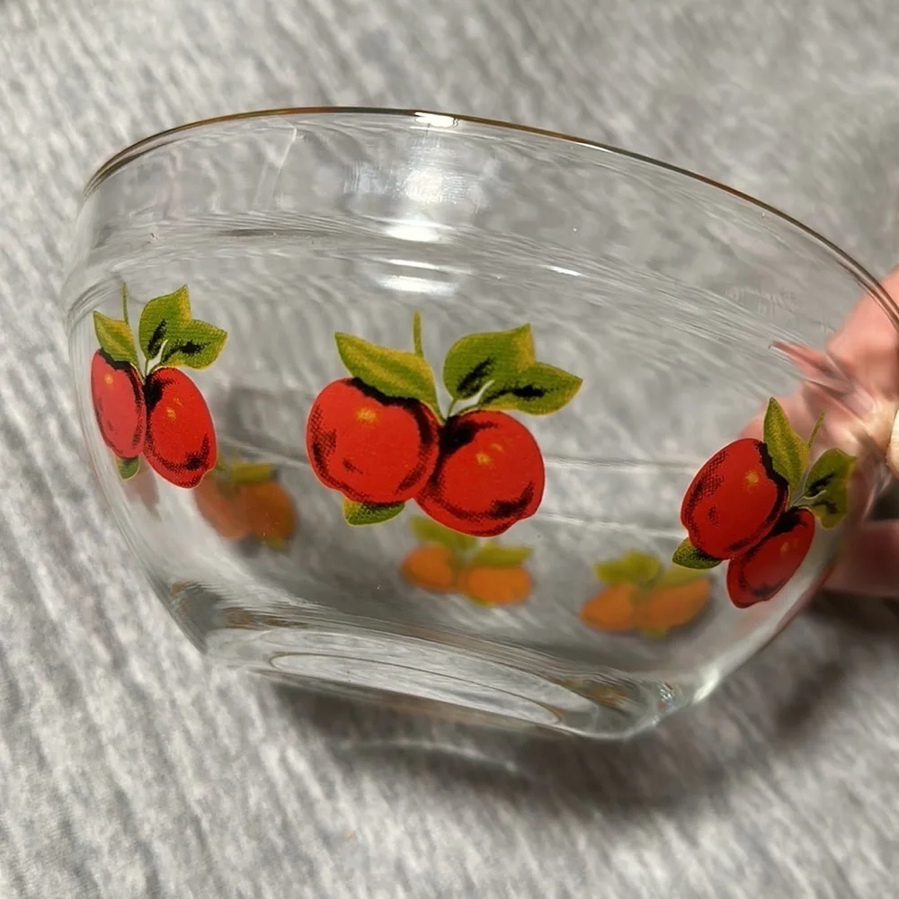 Glass Mixing Bowl with Red Apple Motif